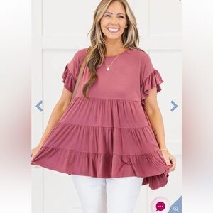 Women's Dusty Rose Tiered Ruffle Sleeve Top